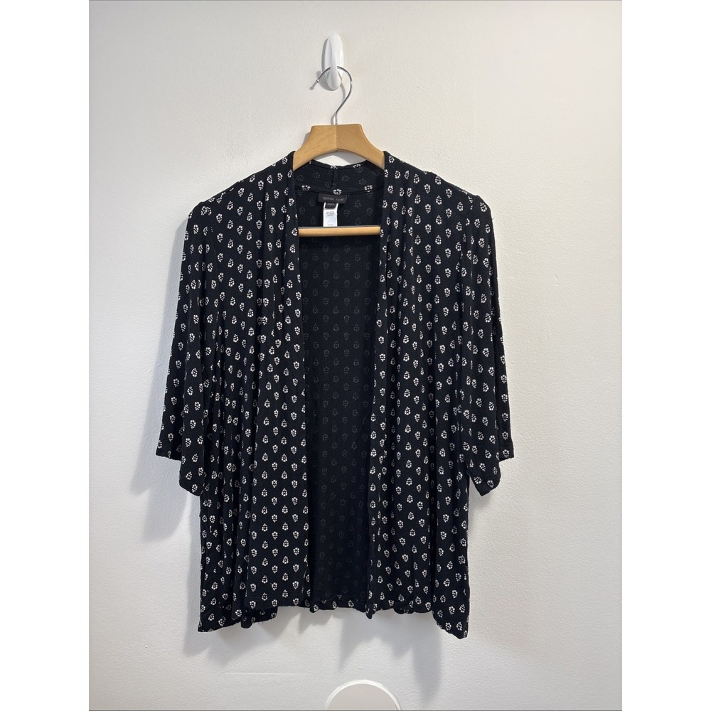 J.Jill Wearever Womens XL Black Printed Open Front Cardigan 3/4 Sleeve Stretchy